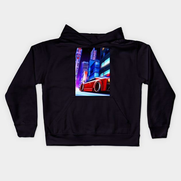 Sports car in Big City Kids Hoodie by maxcode